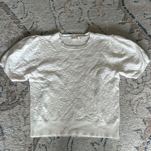 White Textured Short Sleeve Sweater